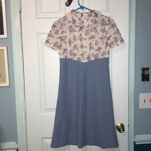 Vintage handmade dress.  Flower pattern on top solid blue bottom.